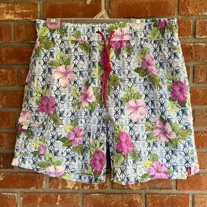 Men's Tommy Bahama Floral Hawaiian Swim Trunks Shorts Surfer Beach Sz L Mesh